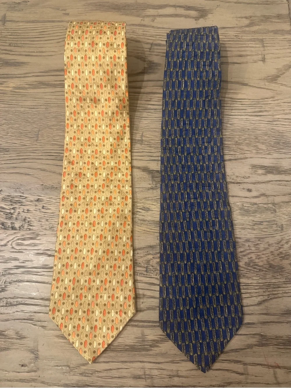 Ermenegildo Zegna Yellow & Navy Patterned Silk Ties
